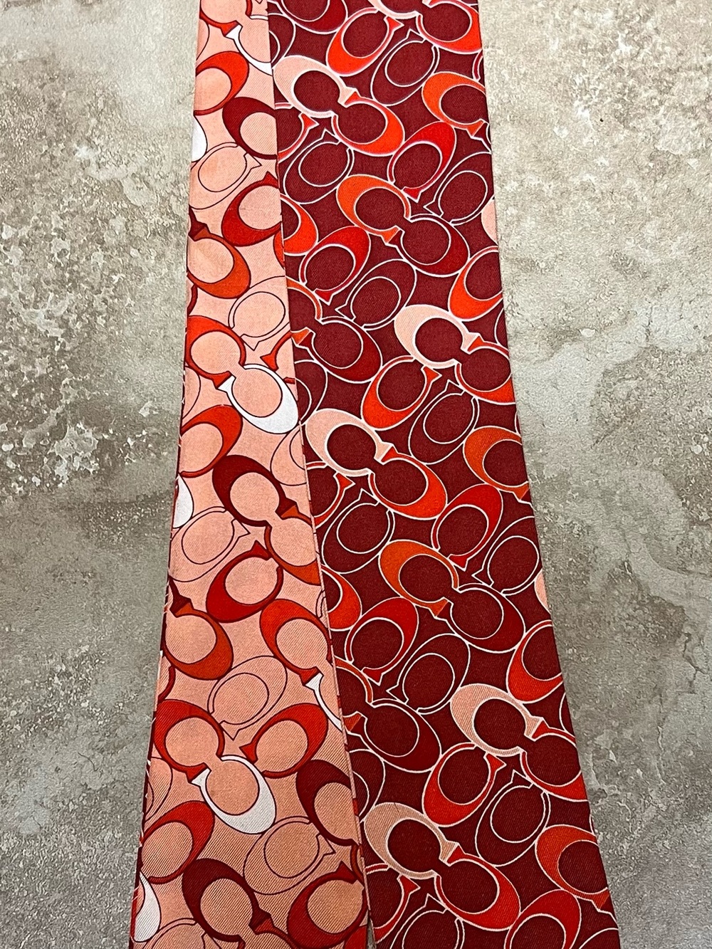 Coach Red and Pink Signature Link Silk Scarf